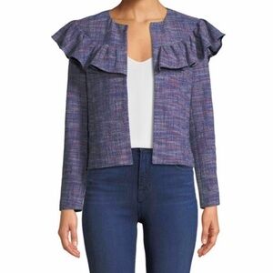 Rebecca Taylor Jacket/Blazer Stretch Tweed Ruffle Size 4 Blue Purple NWT New